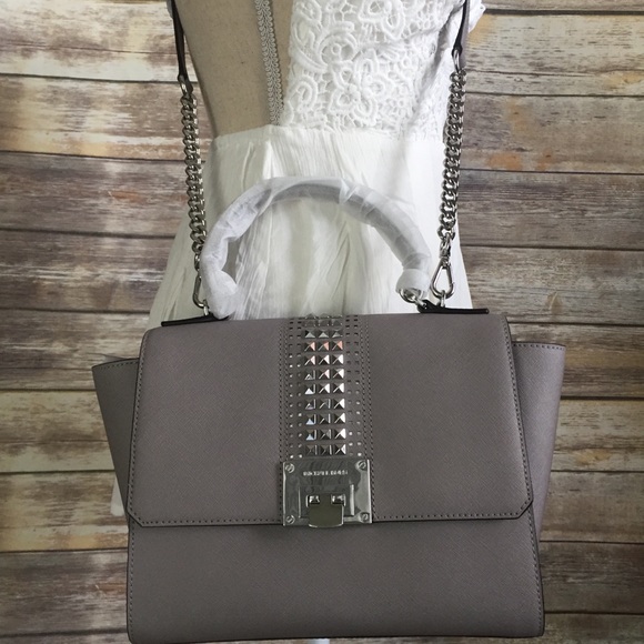 NWT MICHAEL KORS TINA MEDIUM SATCHEL PEARL GREY - Picture 2 of 6